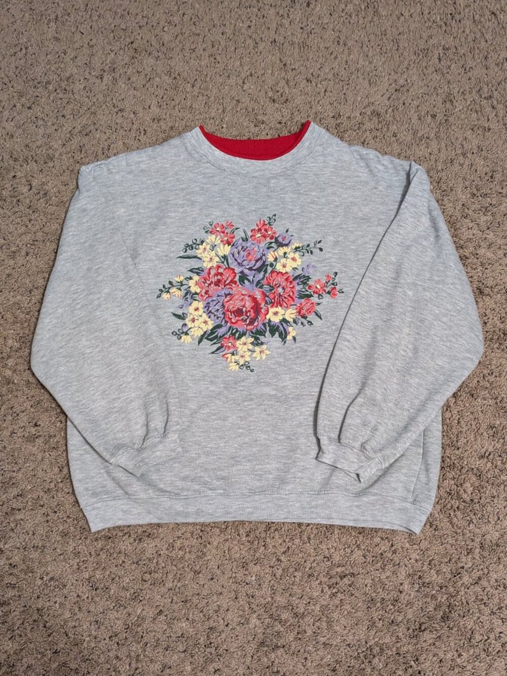 Basic Editions Vintage Gray Floral Sweatshirt